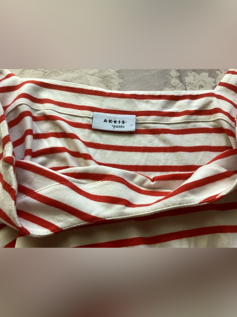 AKRIS PUNTO Jersey Long-Sleeve T-Shirt In Red Stripe Print Sz Large
